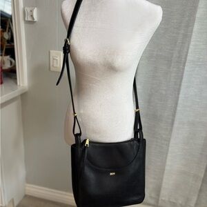 DKNY Black Pebbled Leather Crossbody with Gold Hardware